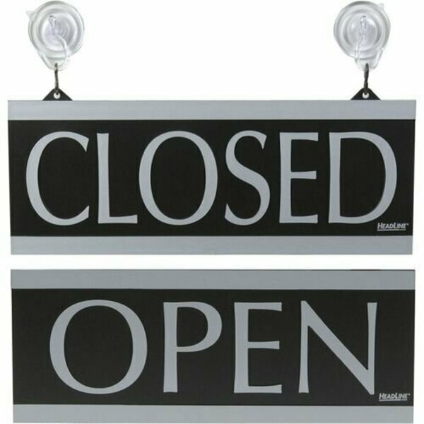 Headline Signs Sign, Open/Closed, 2-Sided, Suction Cups, 13inx5in, Silver/Black HDS4246